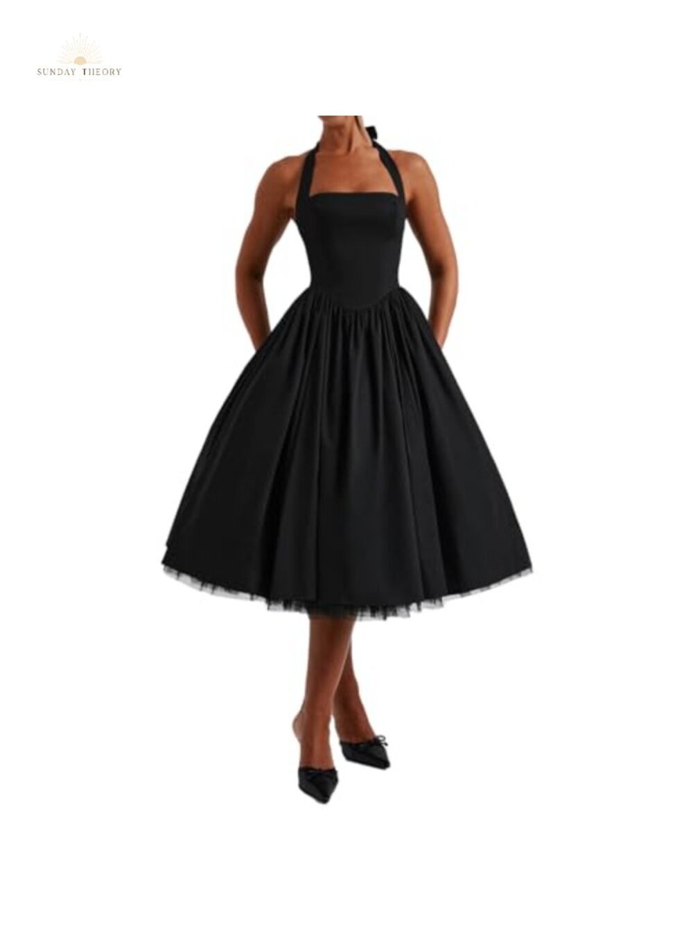 Women Halter Midi Dress Corset Back Layered Tulle Skirt A Line Formal Dresses